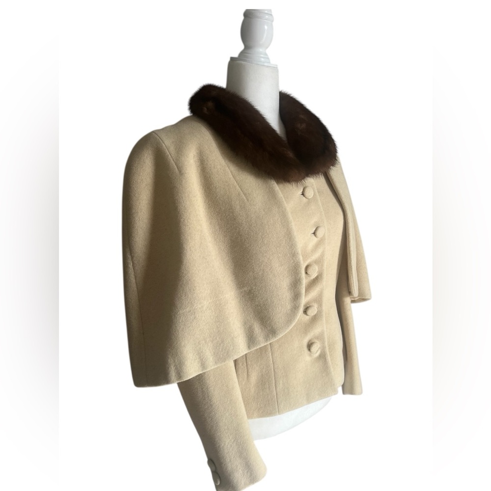Blin Blin England 1950’s Wool/Cashmere Cape Jacket Mink Collar - Picture 2 of 2